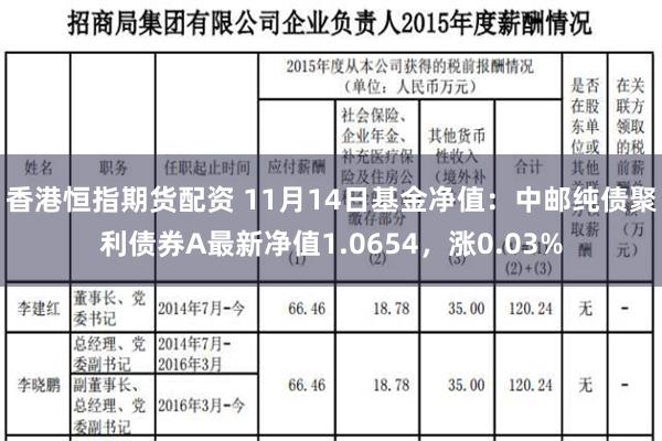 香港恒指期货配资 11月14日基金净值：中邮纯债聚利债券A最新净值1.0654，涨0.03%